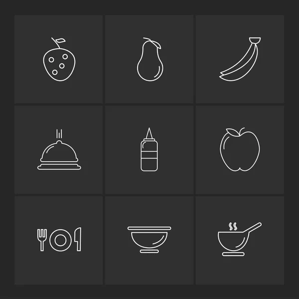 Conjunto Varios Iconos Aplicaciones Temáticas Sobre Fondo Negro — Vector de stock