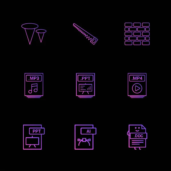 Différentes Icônes Application Vectorielle Plate Minimaliste Sur Fond Noir — Image vectorielle