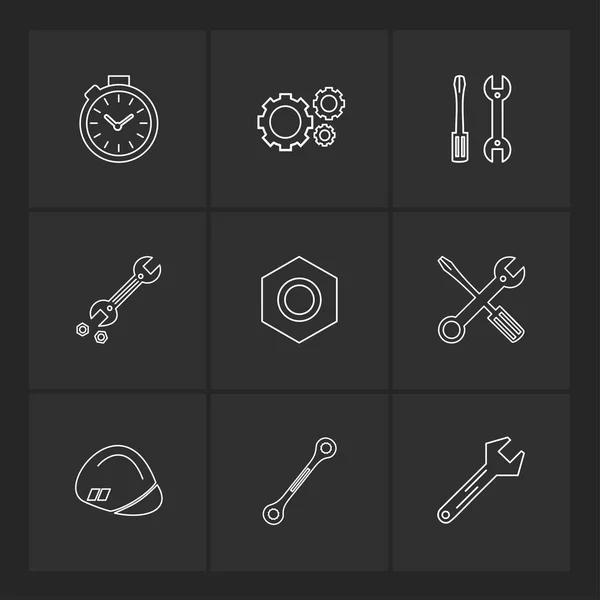 Different Minimalistic Flat Vector App Icons Black Background — Stock Vector