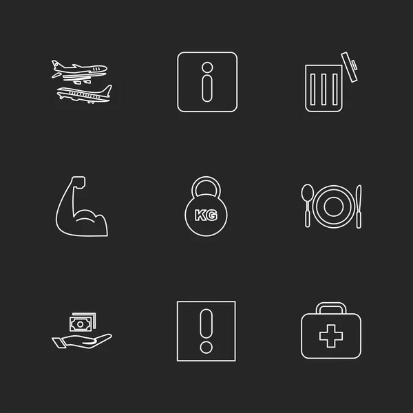 Minimalistic Flat Vector App Icons Black Background — Stock Vector