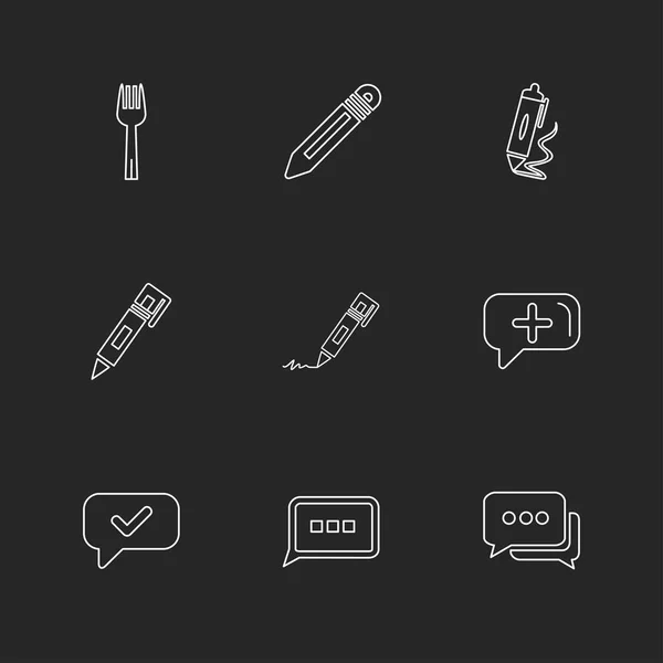 Different Minimalistic Flat Vector App Icons Black Background — Stock Vector