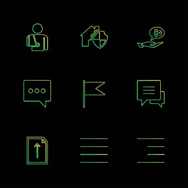 çeşitli tema app simgeler, vektör çizimler siyah arka plan üzerine set