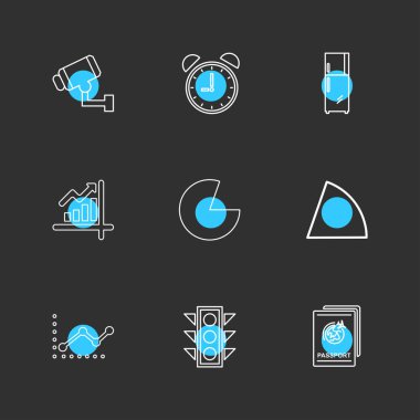 siyah arka plan, düz vektör çizim üzerinde farklı basit simgeler koleksiyonu