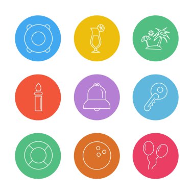 Renkli arka plan üzerinde farklı minimalist düz vektör app simgeleri