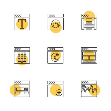 Beyaz arka plan üzerinde farklı minimalist düz vektör app simgeleri