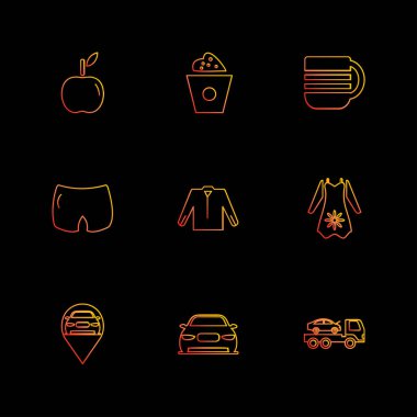 farklı minimalist düz vektör app simgeler siyah arka plan üzerine