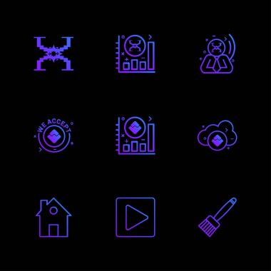 siyah arka plan üzerine minimalist düz vektör app simge kümesi
