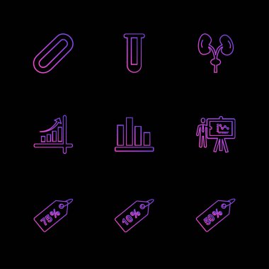 farklı minimalist düz vektör app simgeler siyah arka plan üzerine