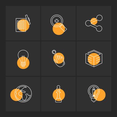 farklı minimalist düz vektör app simgeler siyah arka plan üzerine