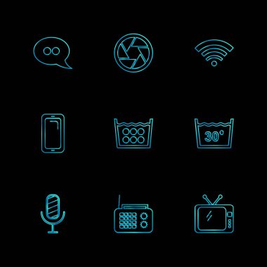 siyah arka plan üzerine minimalist düz vektör app simge kümesi