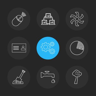 siyah arka plan üzerine minimalist düz vektör app simge kümesi