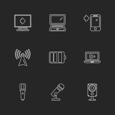 farklı minimalist düz vektör app simgeler siyah arka plan üzerine