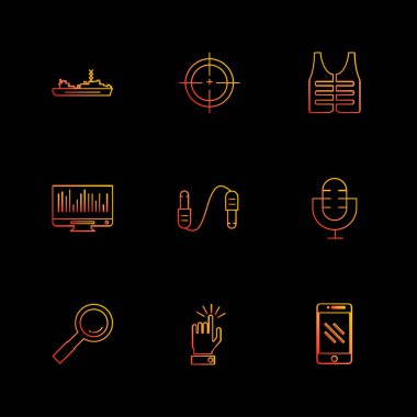 siyah arka plan üzerine minimalist düz vektör app simge kümesi