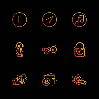 siyah arka plan üzerine minimalist düz vektör app simge kümesi