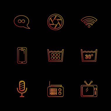 farklı minimalist düz vektör app simgeler siyah arka plan üzerine
