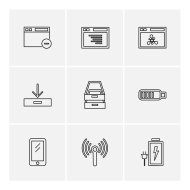 Beyaz arka plan üzerinde farklı minimalist düz vektör app simgeleri