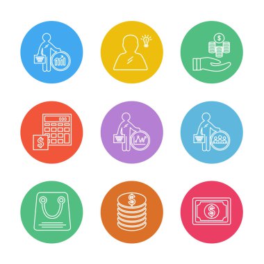 Beyaz arka plan üzerinde farklı minimalist düz vektör app simgeleri