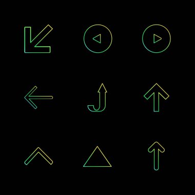 siyah arka plan üzerine minimalist düz vektör app simge kümesi