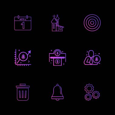 siyah arka plan üzerine minimalist düz vektör app simge kümesi