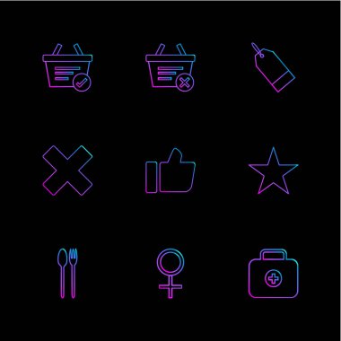 siyah arka plan üzerine minimalist düz vektör app simge kümesi