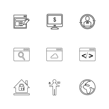 beyaz zemin üzerine minimalist düz vektör app simge kümesi