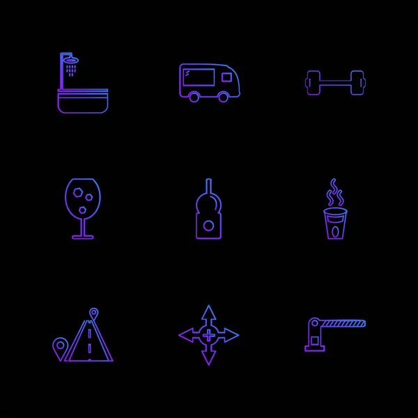 Différentes Icônes Application Vectorielle Plate Minimaliste Sur Fond Noir — Image vectorielle