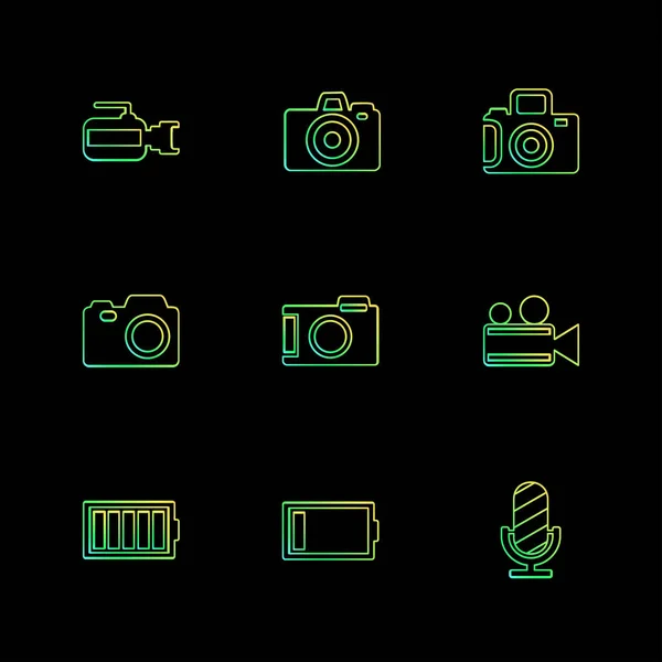 Diferentes Iconos Aplicación Vector Plano Minimalista Sobre Fondo Negro — Vector de stock