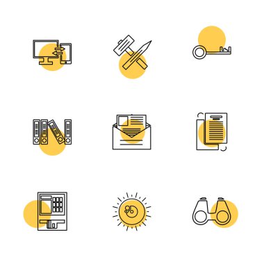 Beyaz arka plan üzerinde renkli daireler ile minimalist düz vektör app simgeleri