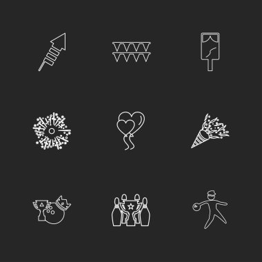 siyah arka plan üzerine minimalist düz vektör app simge kümesi