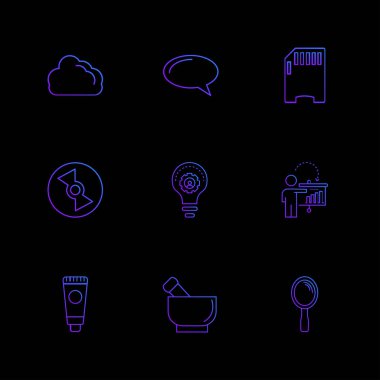 siyah arka plan üzerine minimalist düz vektör app simge kümesi