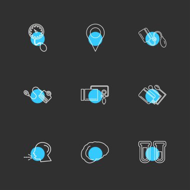 minimalist düz vektör app simgeler siyah arka plan üzerinde renkli daireler ile