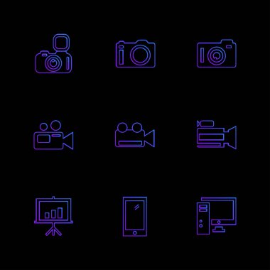 siyah arka plan üzerine minimalist düz vektör app simge kümesi