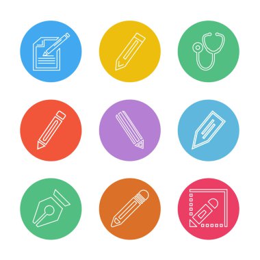 minimalist düz vektör app simgeleri beyaz arka plan üzerinde renkli daireler