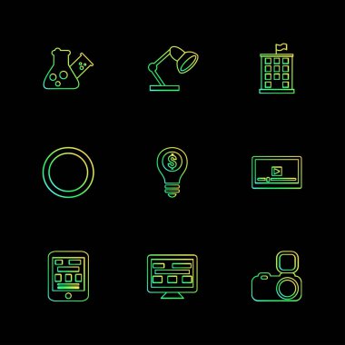 farklı minimalist düz vektör app simgeler siyah arka plan üzerine