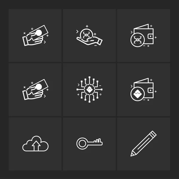 Verschillende Minimalistische Platte Vector App Pictogrammen Zwarte Achtergrond — Stockvector