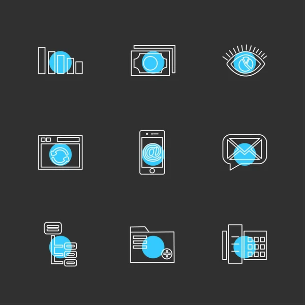 Minimalistische Platte Vector App Pictogrammen Met Cirkels Zwarte Achtergrond — Stockvector