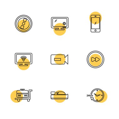 Beyaz arka plan üzerinde renkli daireler ile minimalist düz vektör app simgeleri