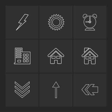 siyah arka plan üzerine minimalist düz vektör app simge kümesi