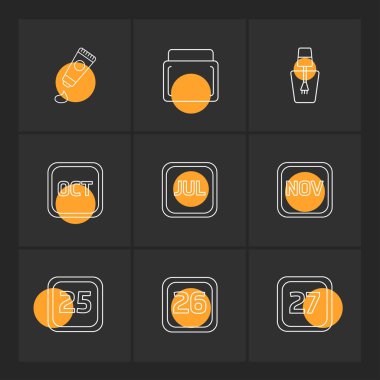 minimalist düz vektör app simgeler siyah arka plan üzerinde renkli daireler ile