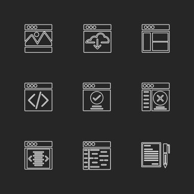 minimalist düz vektör app simgeler siyah arka plan üzerine 