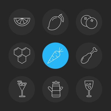 farklı minimalist düz vektör app simgeler siyah arka plan üzerine