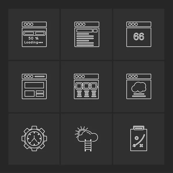 Set Minimalistic Flat Vector App Icons Black Background — Stock Vector