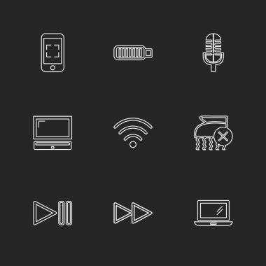 siyah arka plan ve basit düz app simgeler, vektör çizim set