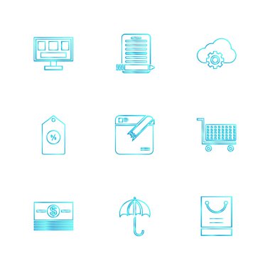 beyaz zemin üzerine minimalist düz vektör app simge kümesi