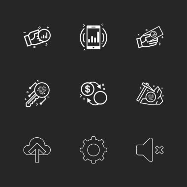 farklı minimalist düz vektör app simgeler siyah arka plan üzerine