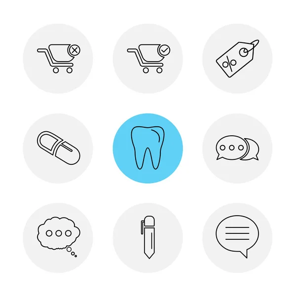 Different Minimalistic Flat Vector App Icons Shopping Tooth Dentist Medicine — Stock Vector