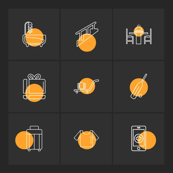 Différentes Icônes Application Vectorielle Plate Minimaliste Sur Fond Noir — Image vectorielle