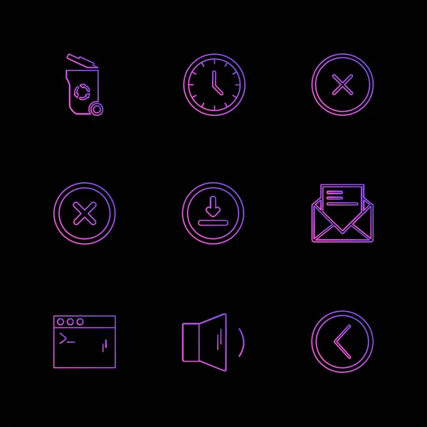 Siyah Arka Plan Üzerine Minimalist Düz Vektör App Simge Kümesi — Stok Vektör