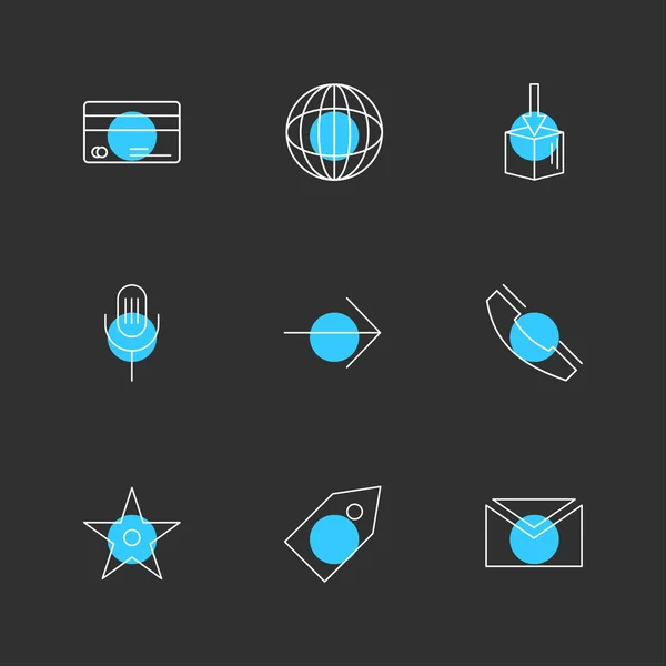 Minimalistic Flat Vector App Icons Circles Black Background — Stock Vector