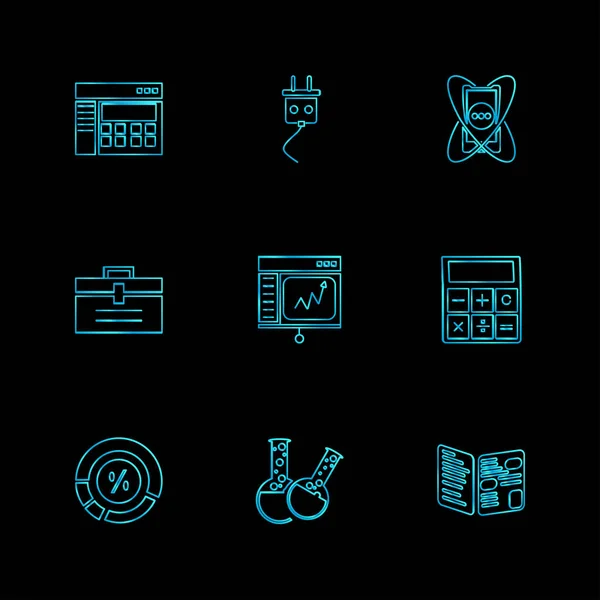 Différentes Icônes Application Vectorielle Plate Minimaliste Sur Fond Noir — Image vectorielle